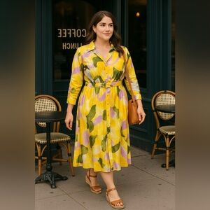 French Connection Long Shirt Dress Multicolor Abstract Print Size Large NWT